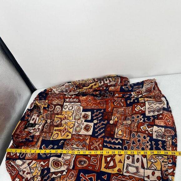 Ali Miles Women's XL Button Down Shirt Rust Navy Mosaic Wearable Art Lagenlook - Picture 7 of 10